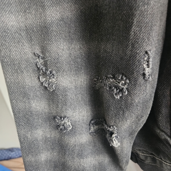 Free People Distressed Denim Jacket Black S (Fits Like M) Thrashed Grunge Skater - Picture 9 of 15